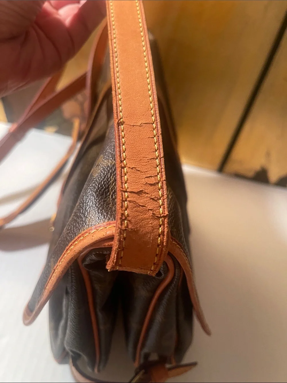 Louis Vuitton Brown Monogram Canvas Crossbody with Tan Leather Strap